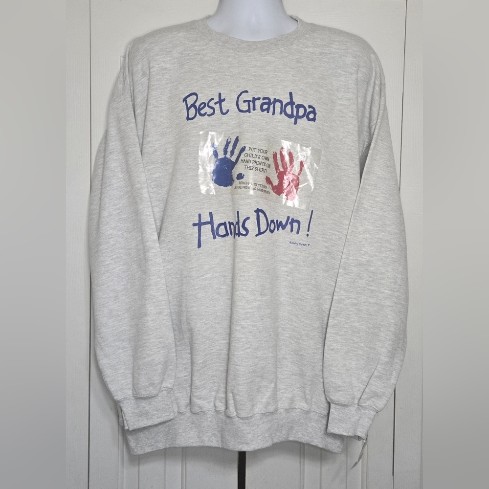 VTG 90s Best Grandpa Hands Down Sweatshirt DIY Handprint Kit NEW Gildan XL Gray